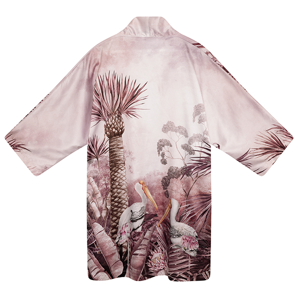 Pink jungle and tiger print kimono in vegan silk