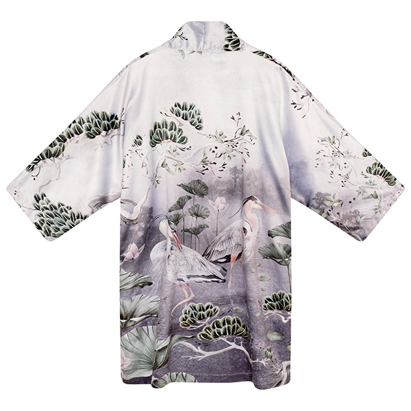 Silver grey kimono in glamorous oriental print