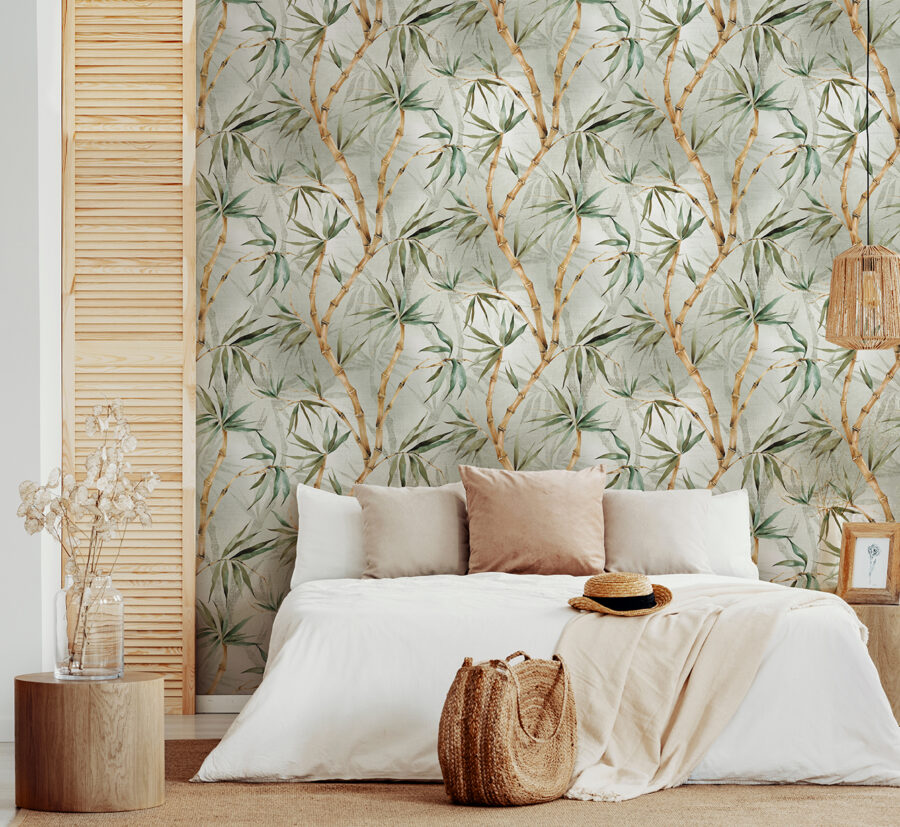 Pale Jade Bamboo wallpaper in bedroom