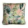 Pink and green velvet cushion in tropical botanical print