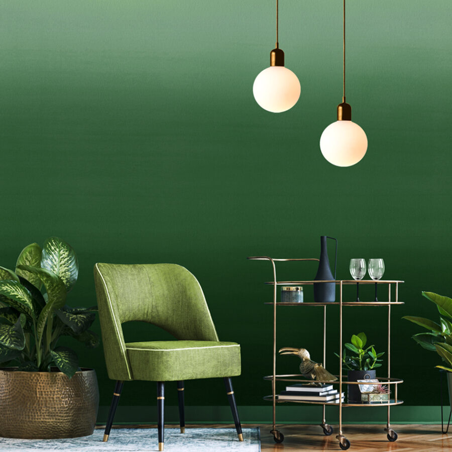 The emerald ombre wall mural represents balance, harmony, renewal, and growth. Green is the colour of nature which embodies life and abundance.