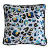 Indigo blue leopard print velvet cushion