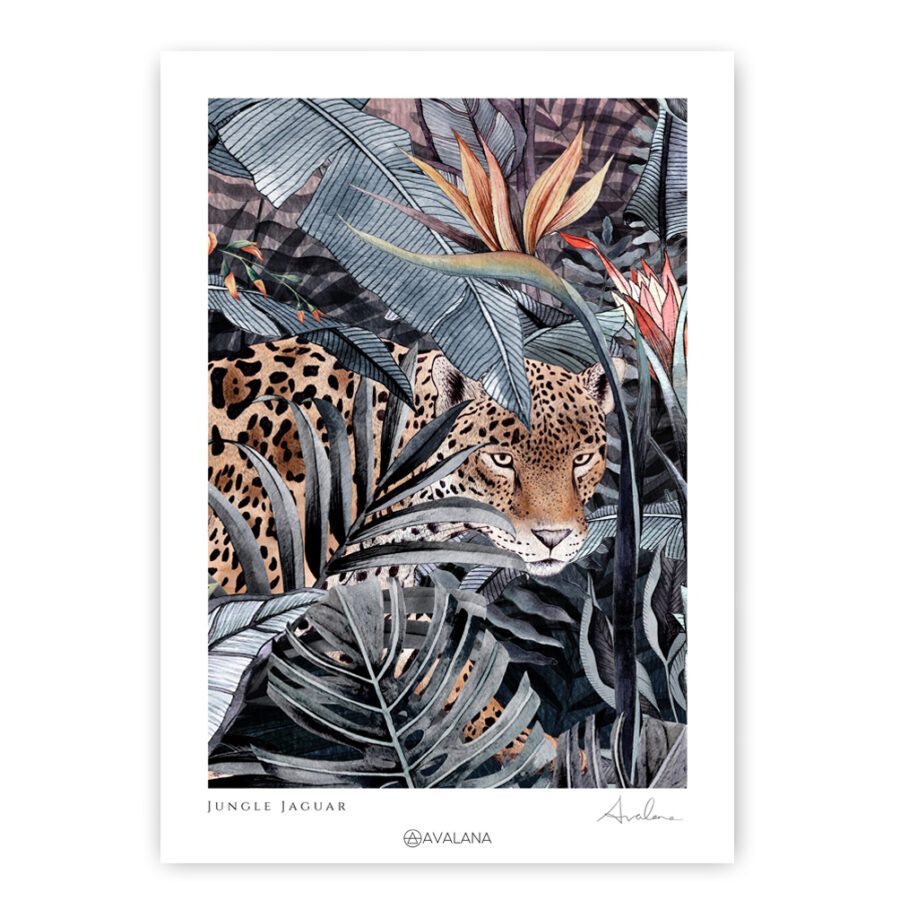 Jungle jaguar prowling through a blue rainforest