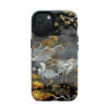 hand painted herons on a black and gold scene phone case