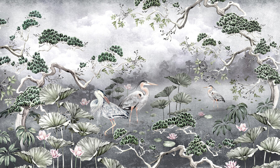 silver orient wall mural full design