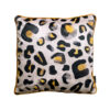 Neutral leopard print velvet cushion with pops of mustard