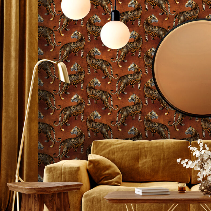 Tigress Copper wallpaper in living room