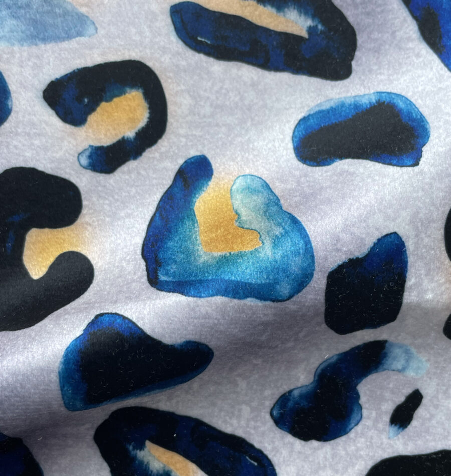 Inky Leopard velvet fabric sold by the metre