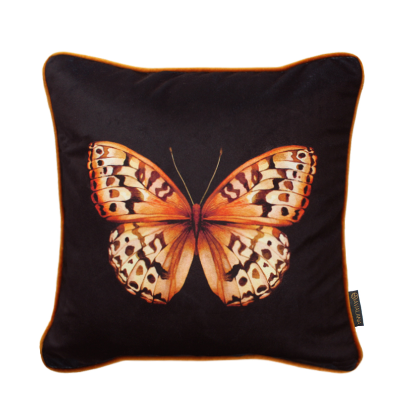 Golden Papilio cushion isolate on a white background, created using amber inks.