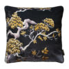 Midnight Orient Tree cushion cover. Black background with a golden tree off centre on velvet