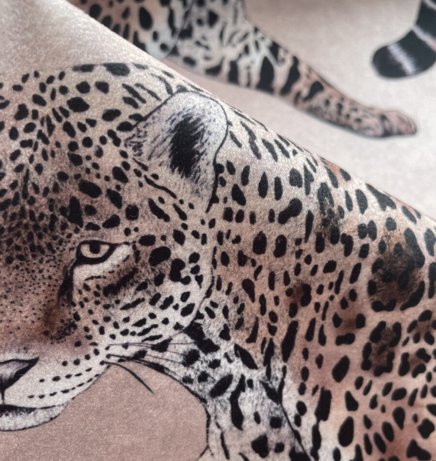 Caramel Panthers design on shimmer velvet fabric