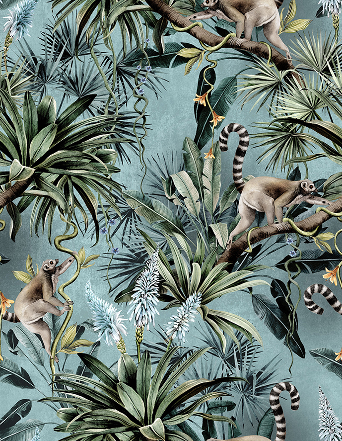 Leaping Lemurs Teal Recycled Velvet