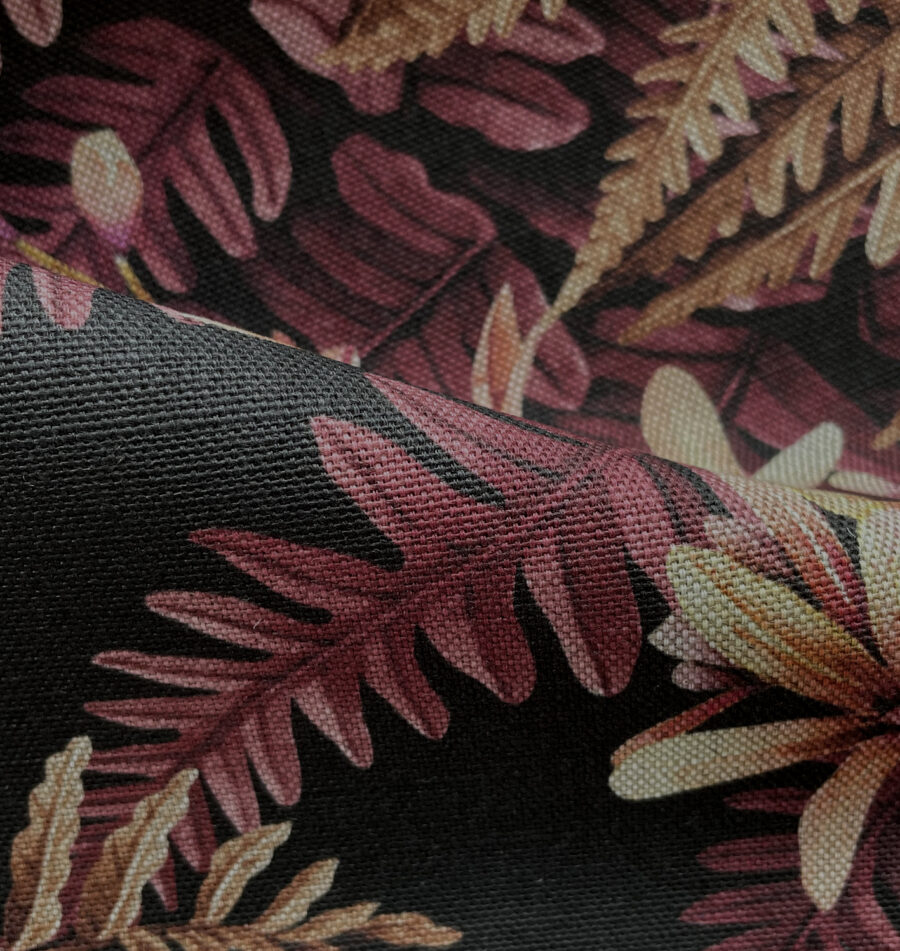 Bridgewater fern design on natural linen fabric close up