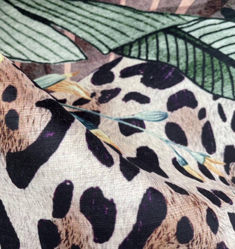 cantaloupe jaguar printed onto textured recycled velvet