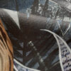 caspian midnight design on oyster linen fabric