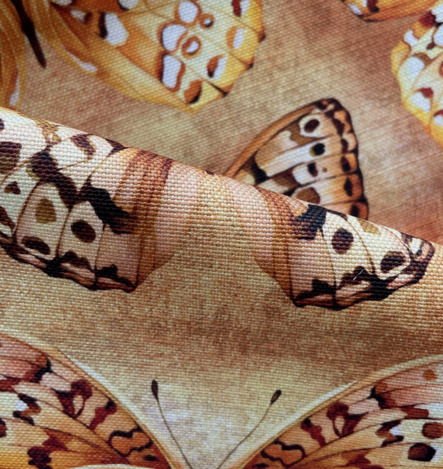 Golden Papilio design on oyster linen fabric