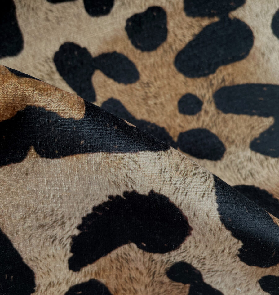 jaguar spot caramel on textured recycled velvet