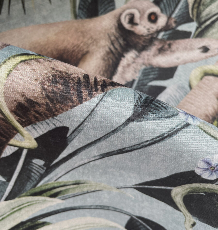 leaping lemur design on textured recycled velvet