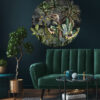 Madagascar Midnight wall decal, a ring tailed lemur climbs the jungle trees surrounded by exotic florals