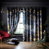 Midnight orient design on velvet curtains in lounge area