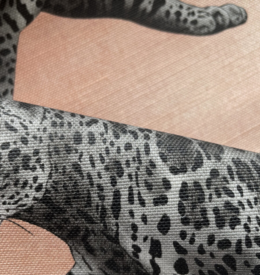 pink pantheress design on oyster linen