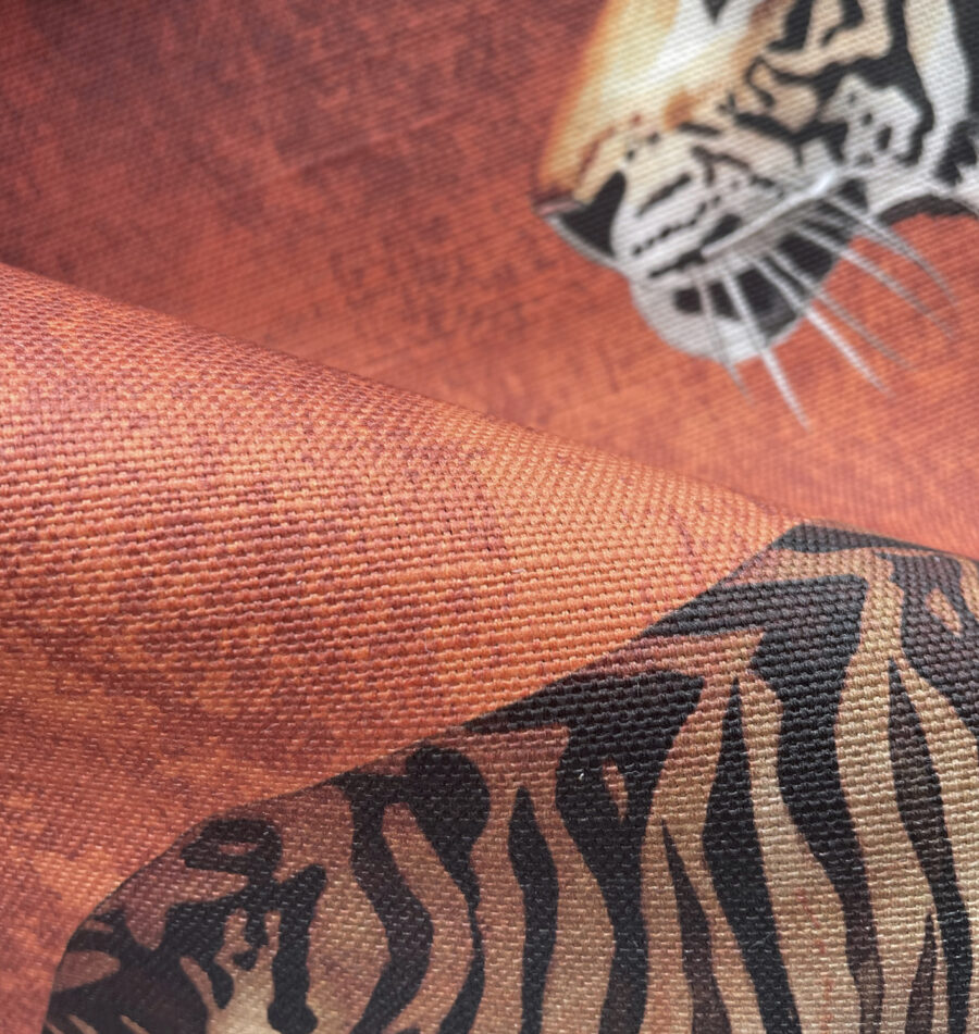 Copper tigress design on oyster linen