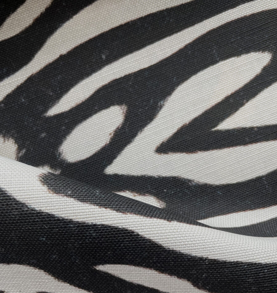 bold zebra design on an oyster linen fabric