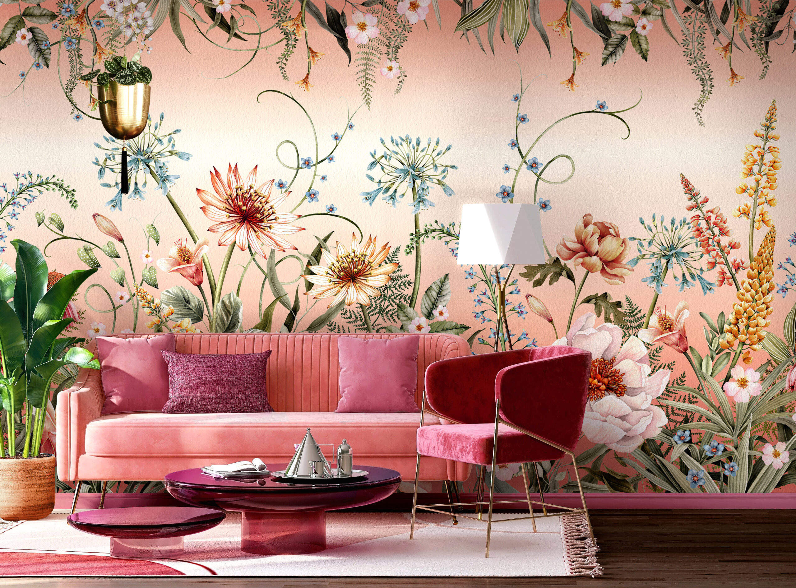 Bodacious Blooms Blush Wall Mural - Avalana Design