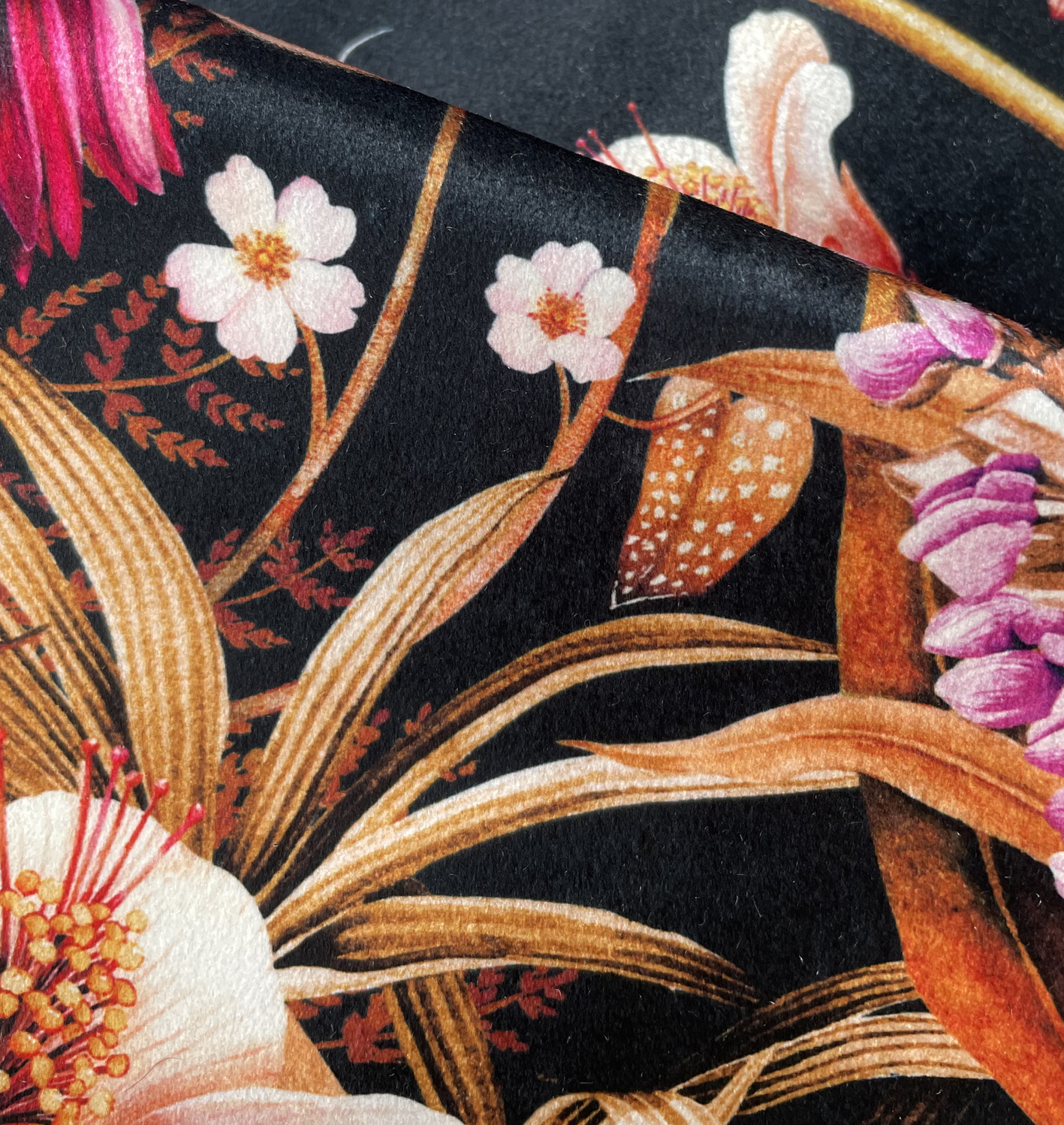 Bodacious Blooms Noir Shimmer Velvet Fabric - Avalana Design