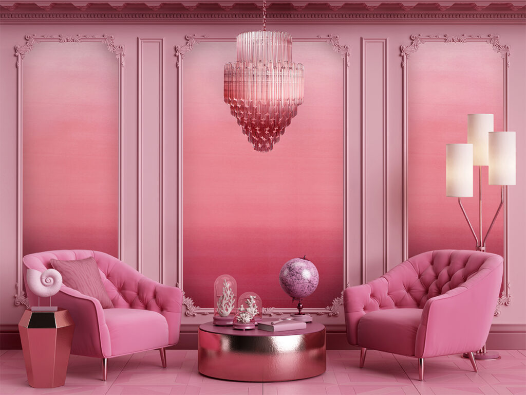 Barbie Girl Ombre displayed in panels complimented with pink decor