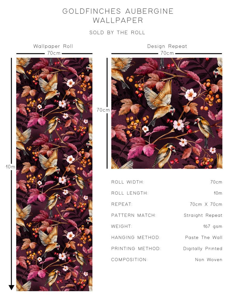 Goldfinches Aubergine Wallpaper - Image 3