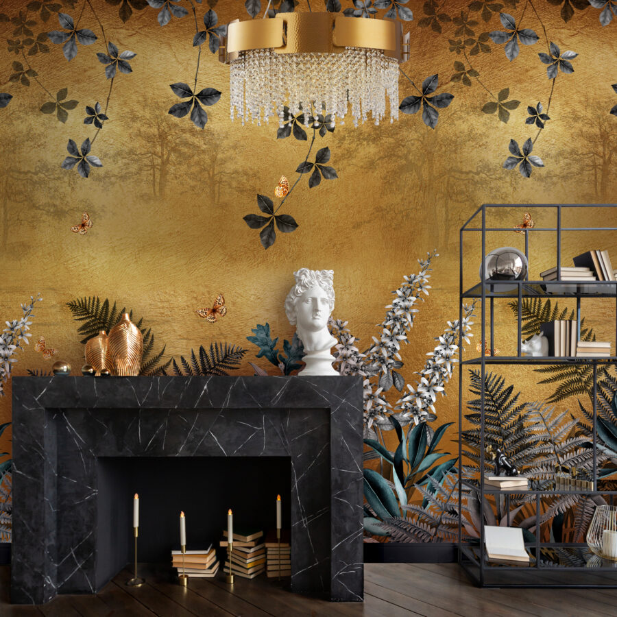 Copper Dawn Lake Metallic Gold Wallpaper