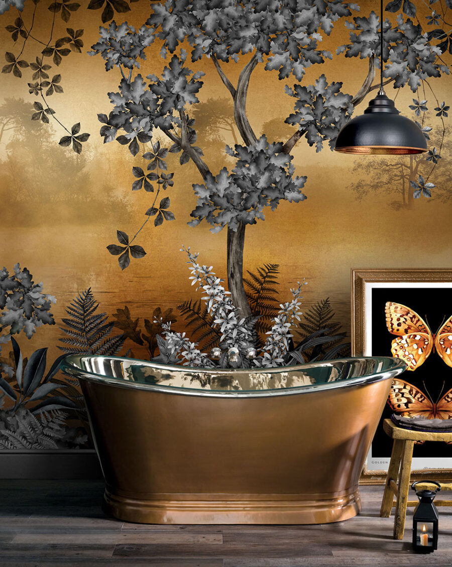 Lake Santharia Gold Landscape Wall Mural Sample