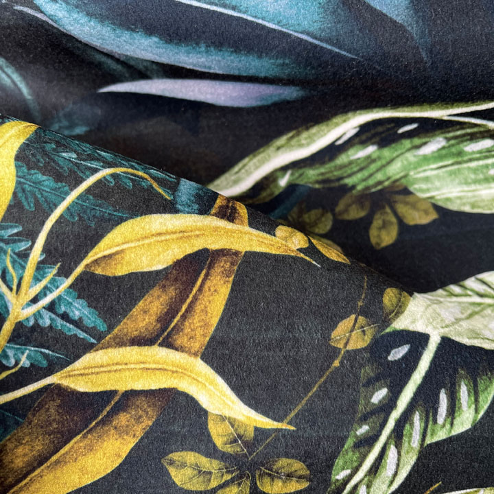 Sariksa Jungle velvet fabric in black and olive green colours