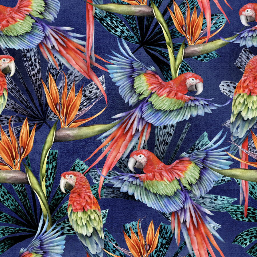 Alternative view of Macaw Canopy Lapis Lazuli Wallpaper Sample