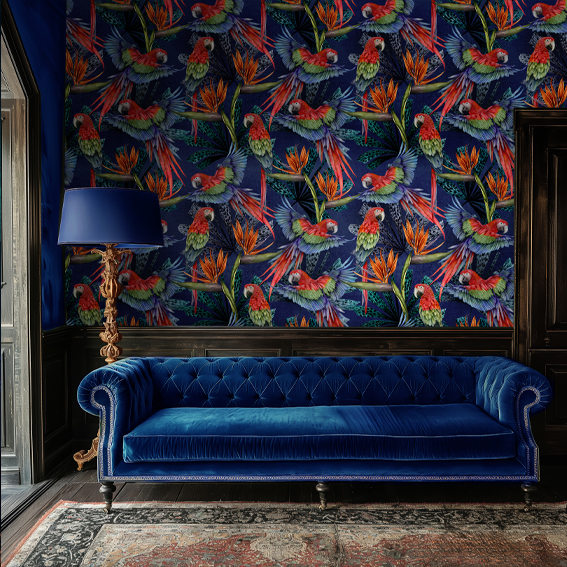 Macaw Canopy Lapis Lazuli Wallpaper Sample