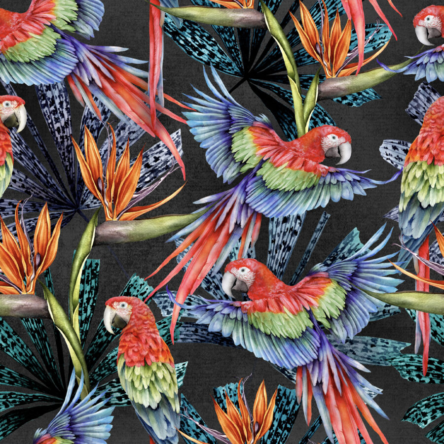 Alternative view of Macaw Canopy Noir Wallpaper Sample